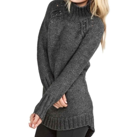 Rag & bone fenway chunky knit wool blend open knit sweater long line turtleneck - Picture 1 of 9